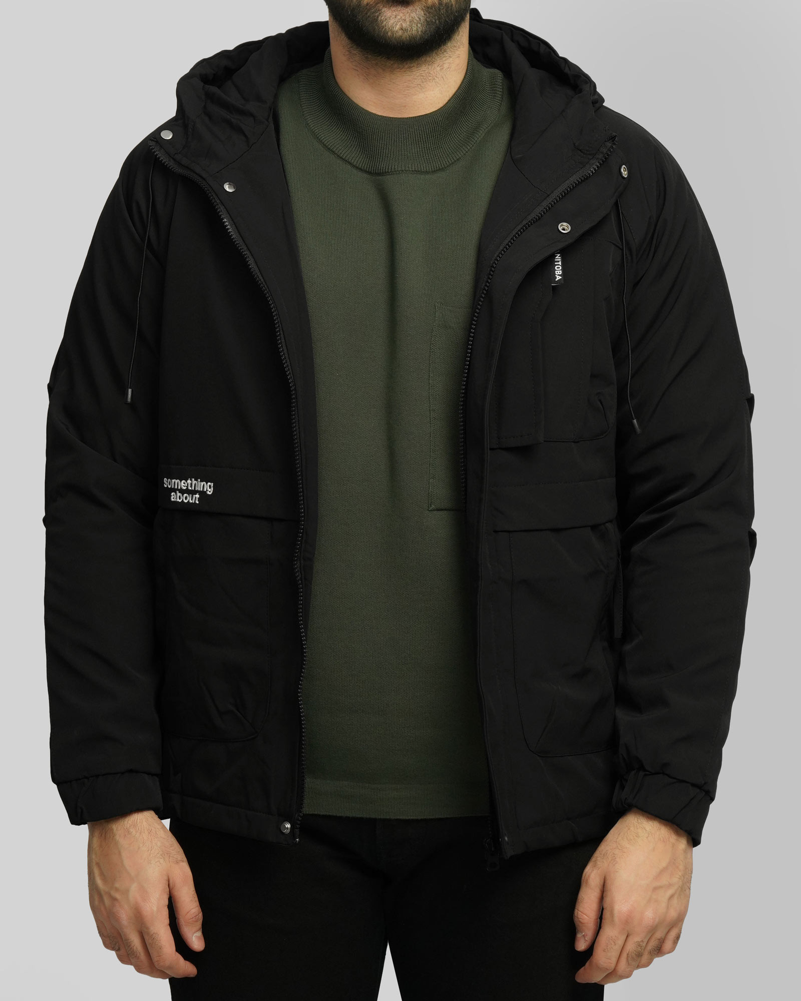 کاپشن مردانه کلاه دار مشکی 24416418