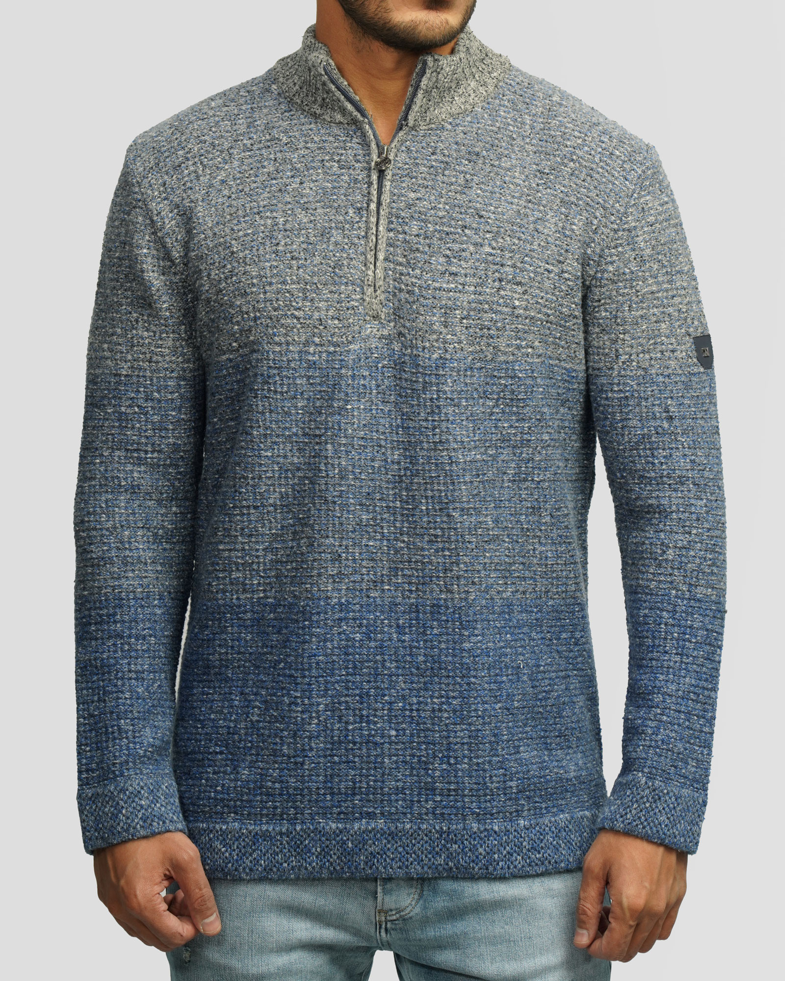 خرید و قیمت پلیور بافت نیم زیپ مردانه آبی 84441142