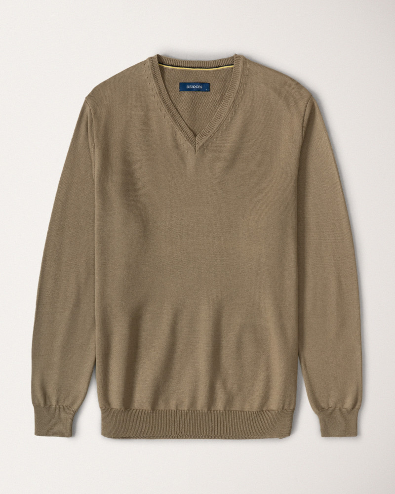 پلیور بافت یقه هفت ساده مردانه خاکی 24472111