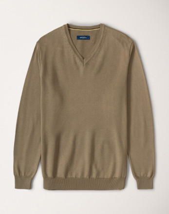 پلیور بافت یقه هفت ساده مردانه خاکی 24472111