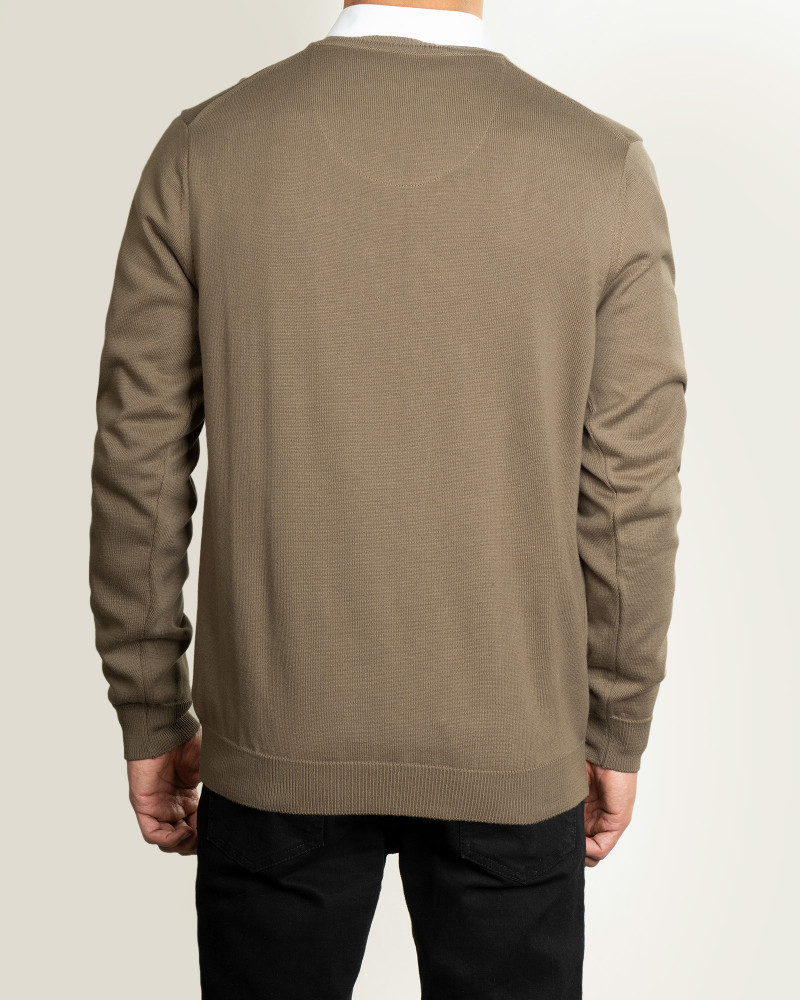 پلیور بافت یقه هفت ساده مردانه خاکی 24472111