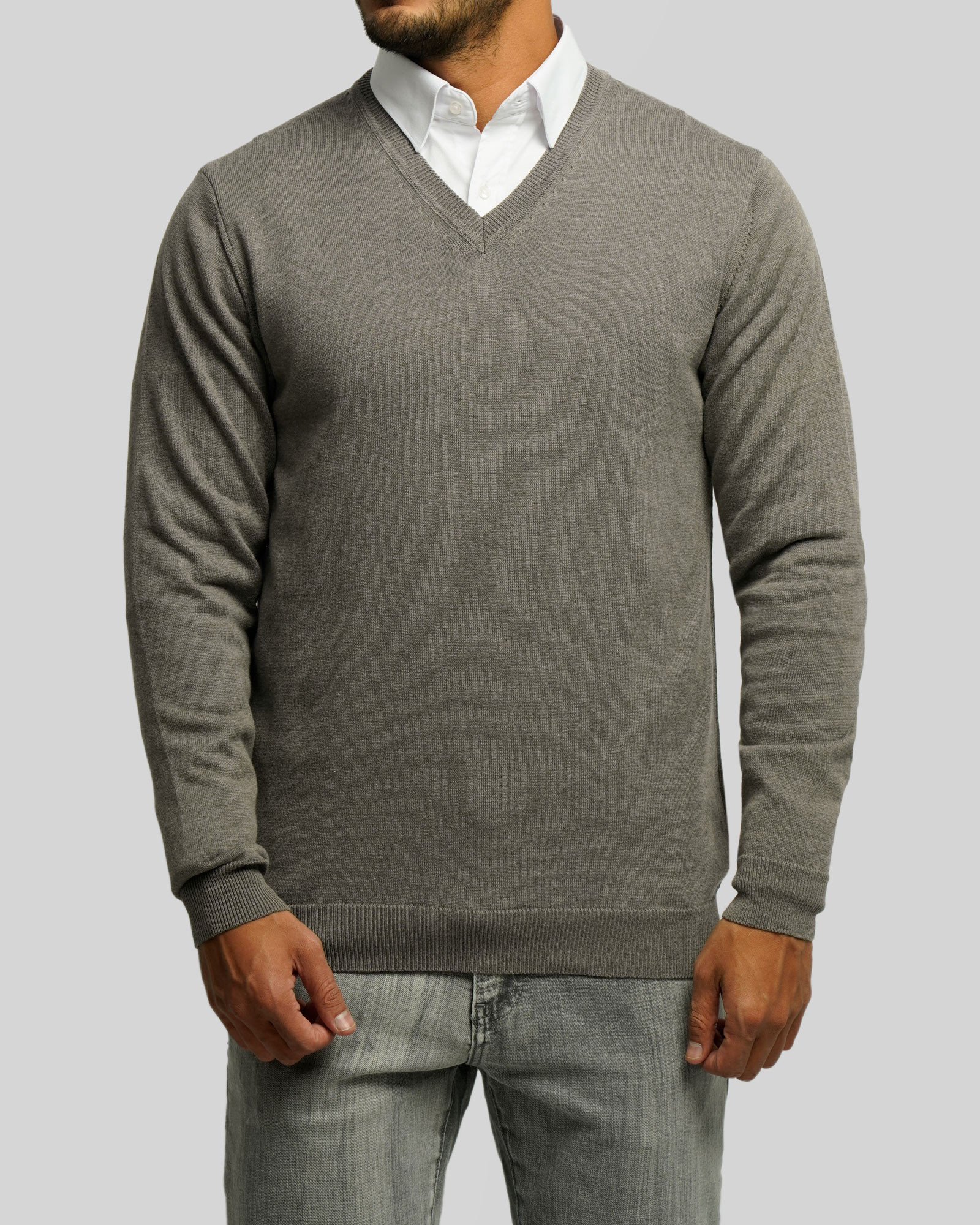 پلیور بافت یقه هفت ساده مردانه طوسی 24472111