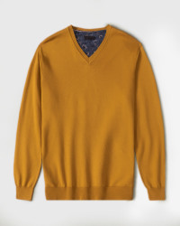 پلیور بافت یقه هفت ساده مردانه زرد تیره 24472111