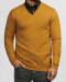 پلیور بافت یقه هفت ساده مردانه زرد تیره 24472111