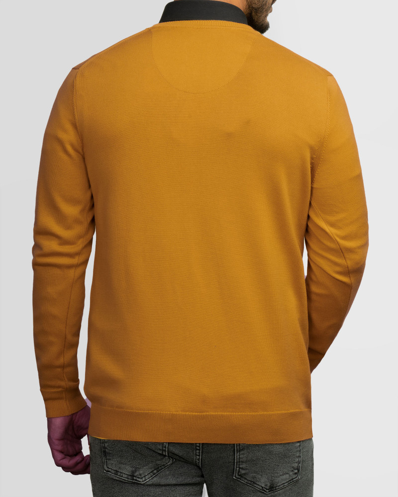 پلیور بافت یقه هفت ساده مردانه زرد تیره 24472111