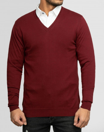 پلیور بافت یقه هفت ساده مردانه زرشکی 24472111