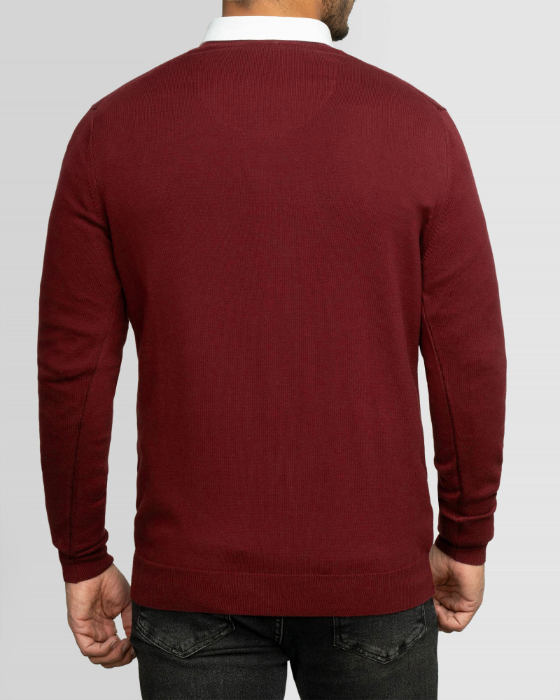 پلیور بافت یقه هفت ساده مردانه زرشکی 24472111