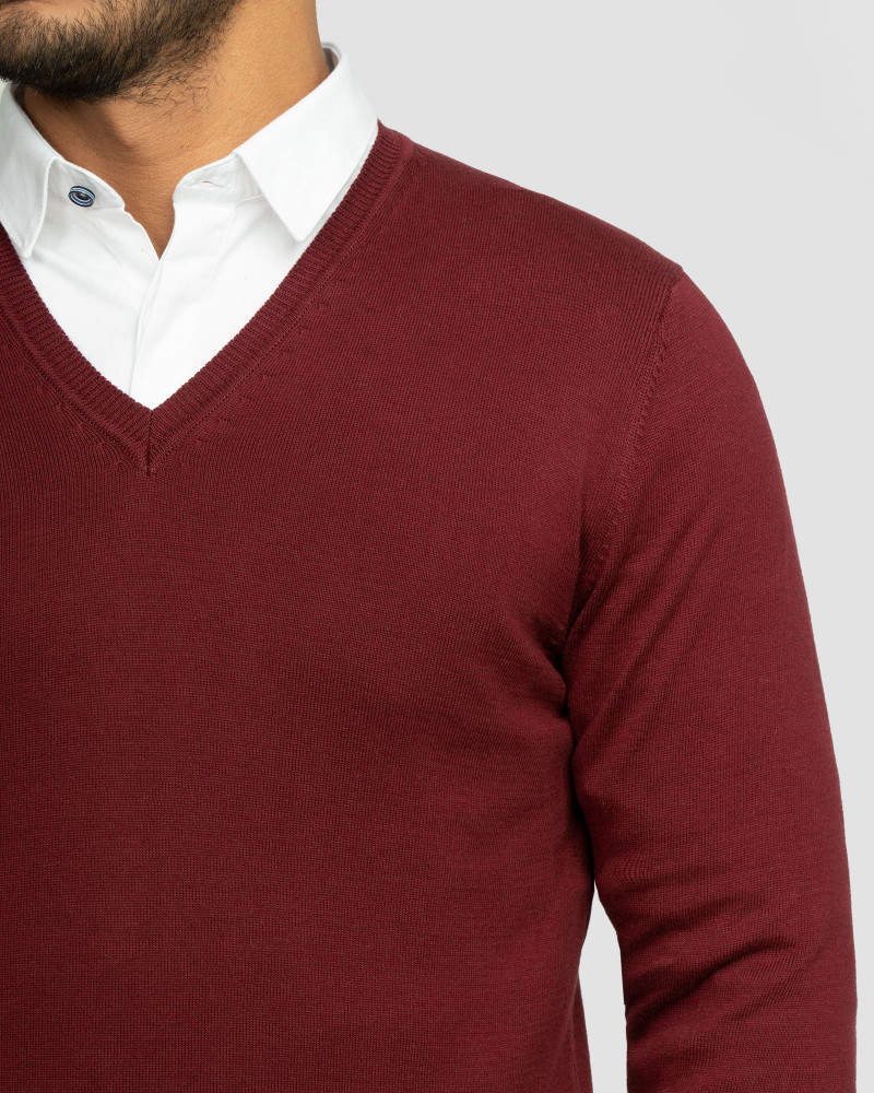پلیور بافت یقه هفت ساده مردانه زرشکی 24472111