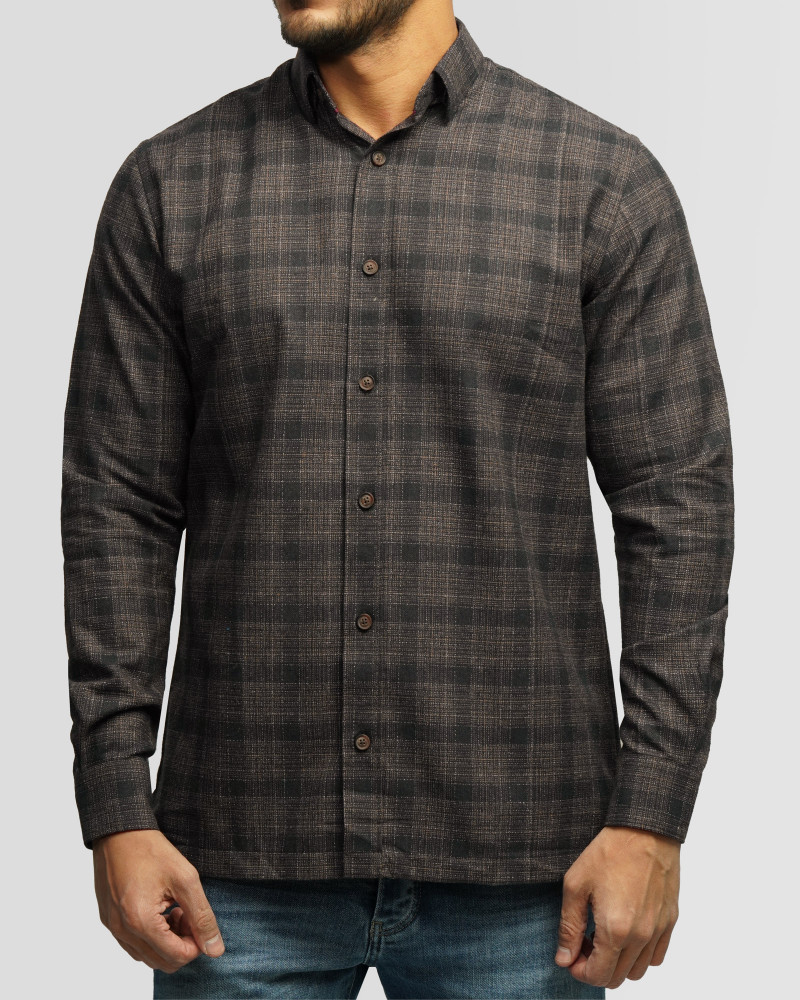 خرید و قیمت پیراهن آستین بلند چهارخانه قهوه ای 24497290