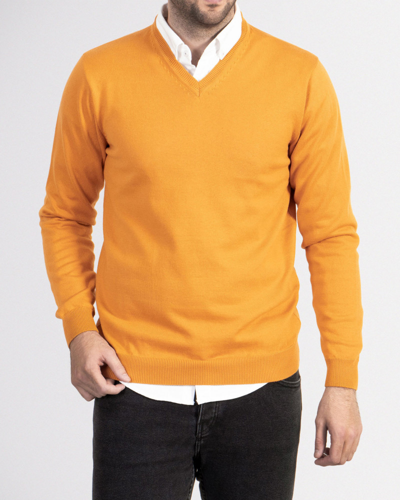 پلیور بافت یقه هفت ساده مردانه خردلی 24472111