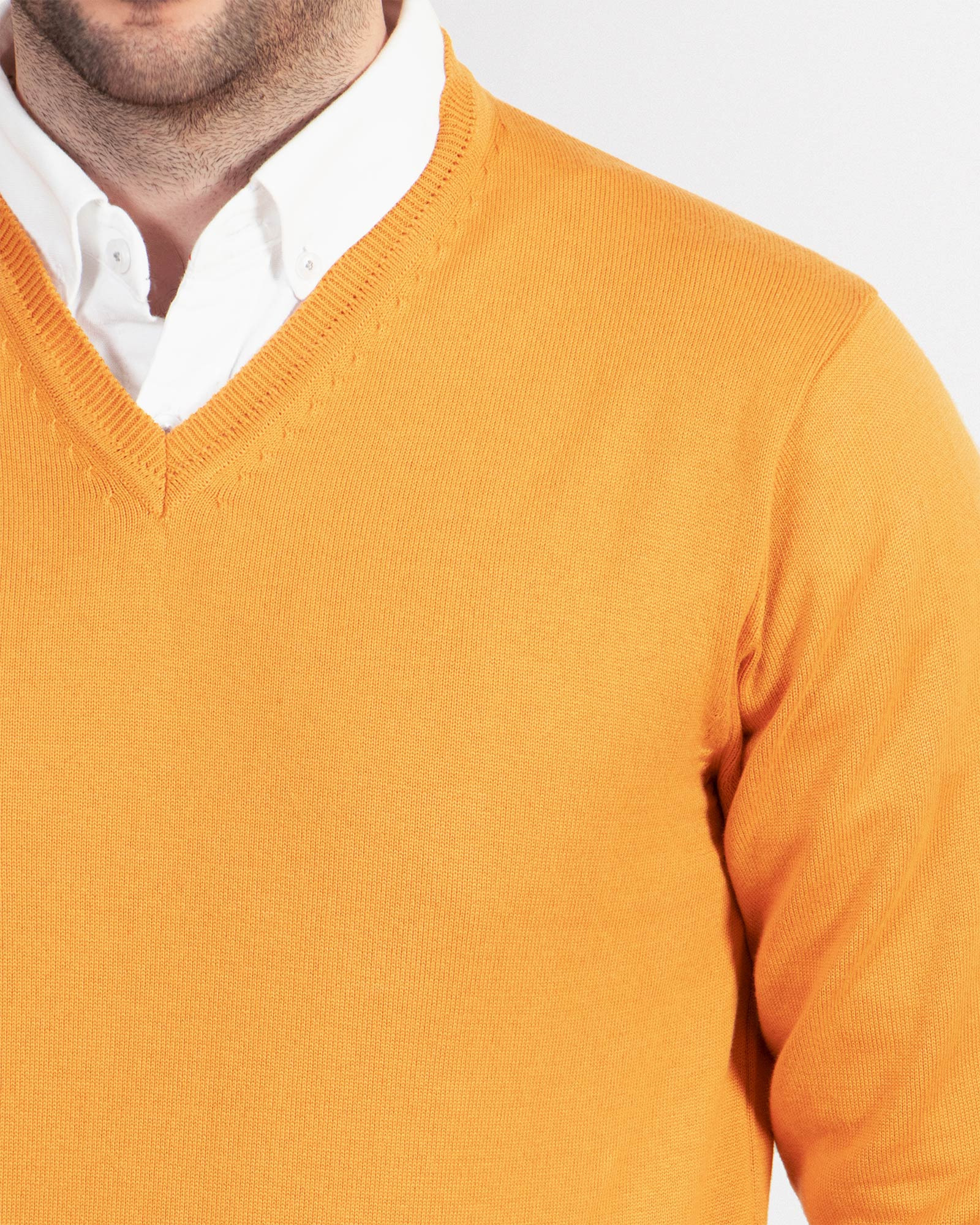 پلیور بافت یقه هفت ساده مردانه خردلی 24472111