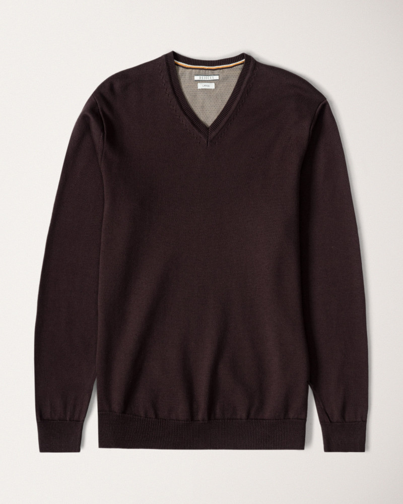 پلیور بافت یقه هفت ساده مردانه قهوه ای 24472111