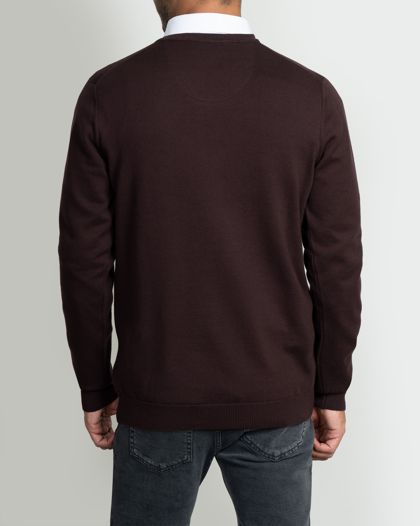 پلیور بافت یقه هفت ساده مردانه قهوه ای 24472111