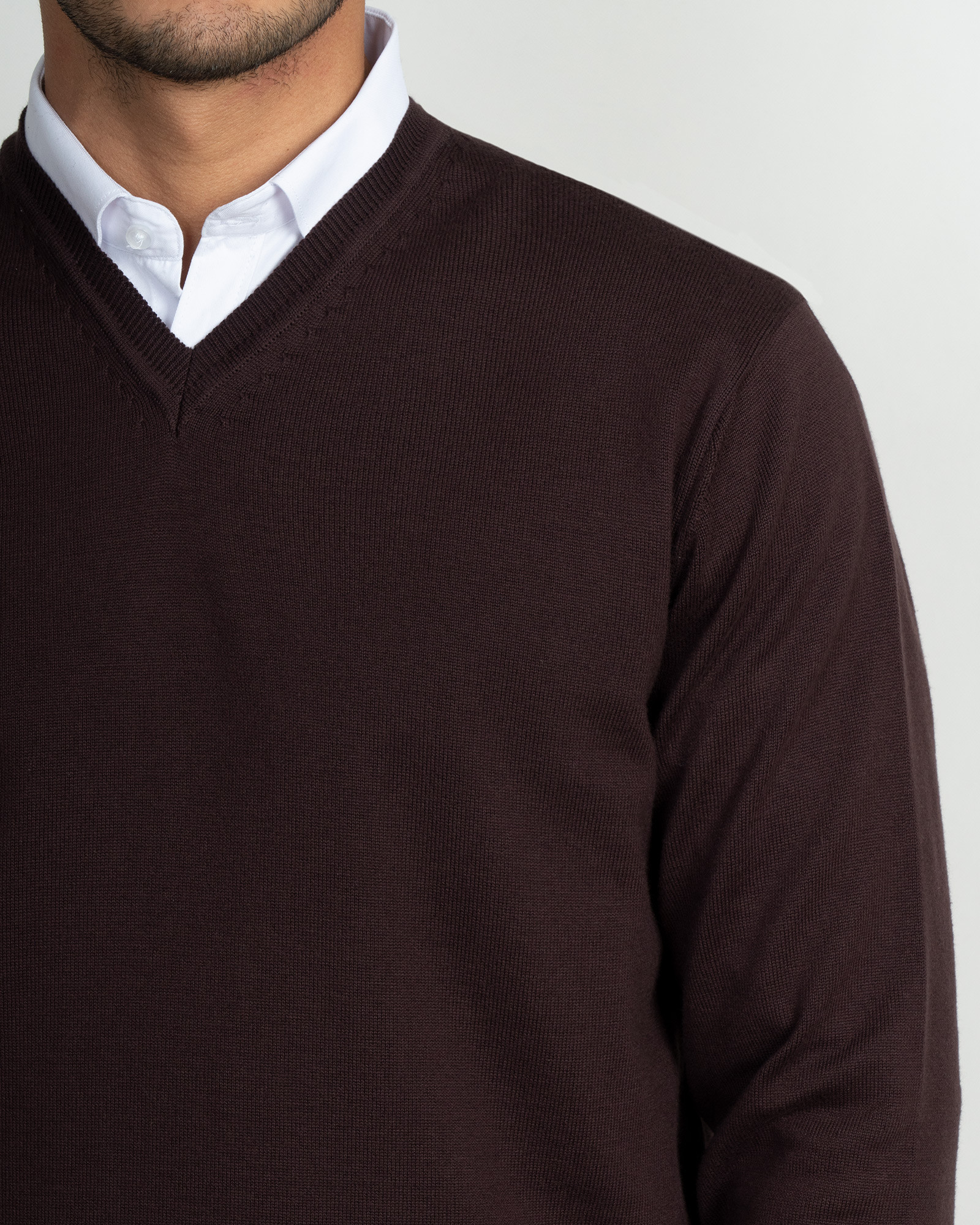 پلیور بافت یقه هفت ساده مردانه قهوه ای 24472111