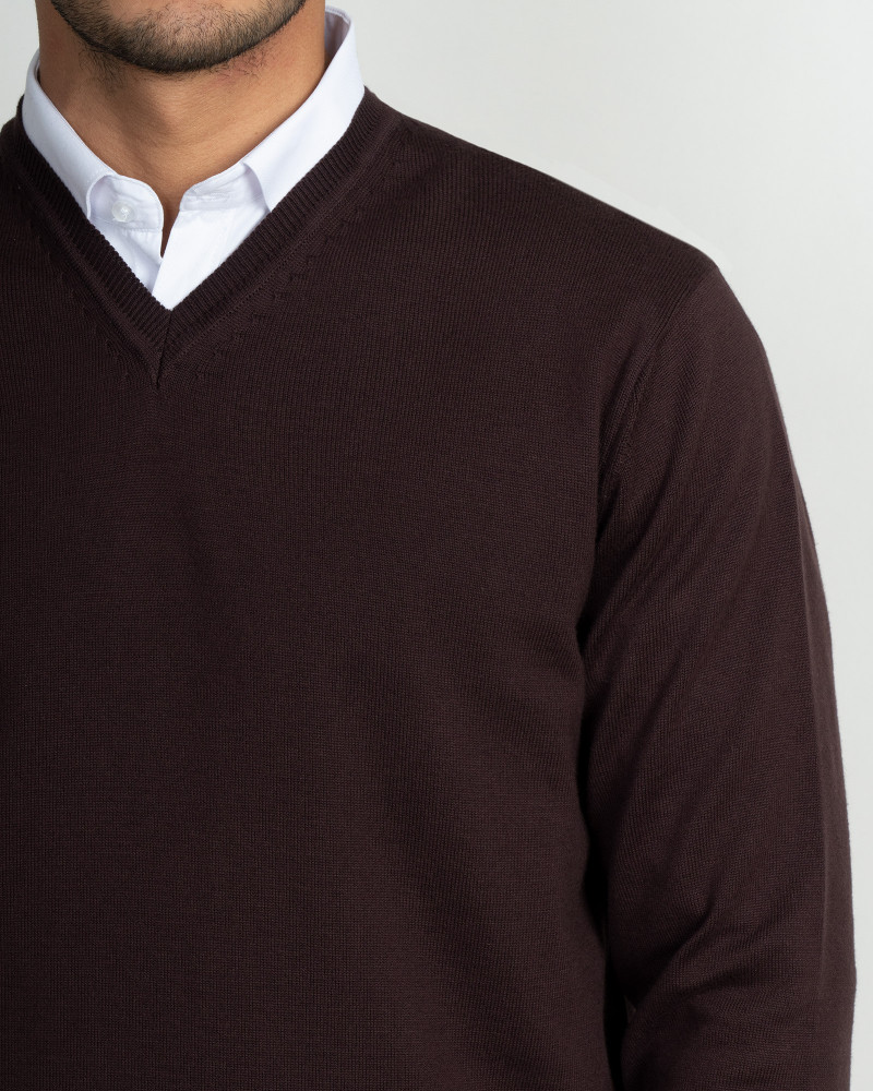 پلیور بافت یقه هفت ساده مردانه قهوه ای 24472111
