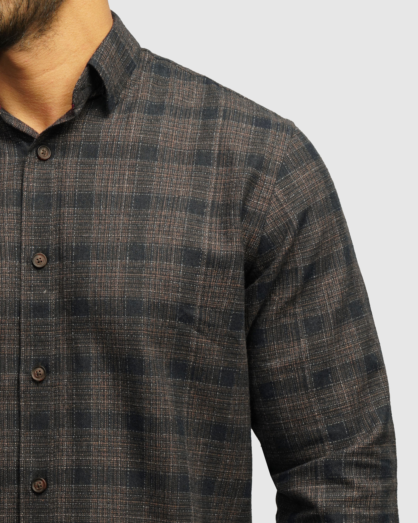 خرید و قیمت پیراهن آستین بلند چهارخانه قهوه ای 24497290