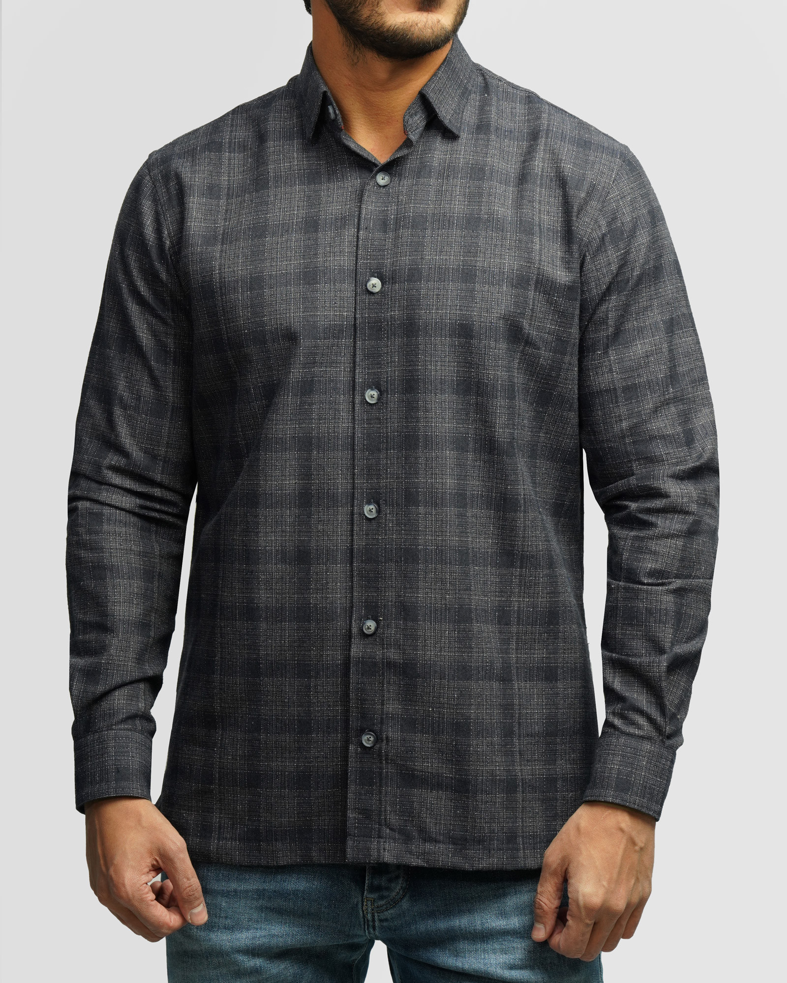 خرید و قیمت پیراهن آستین بلند چهارخانه سرمه ای 24497290