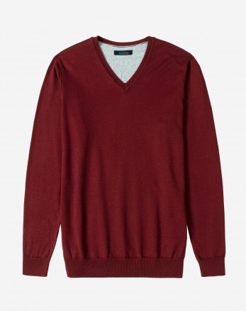 پلیور بافت یقه هفت ساده مردانه زرشکی 24472111