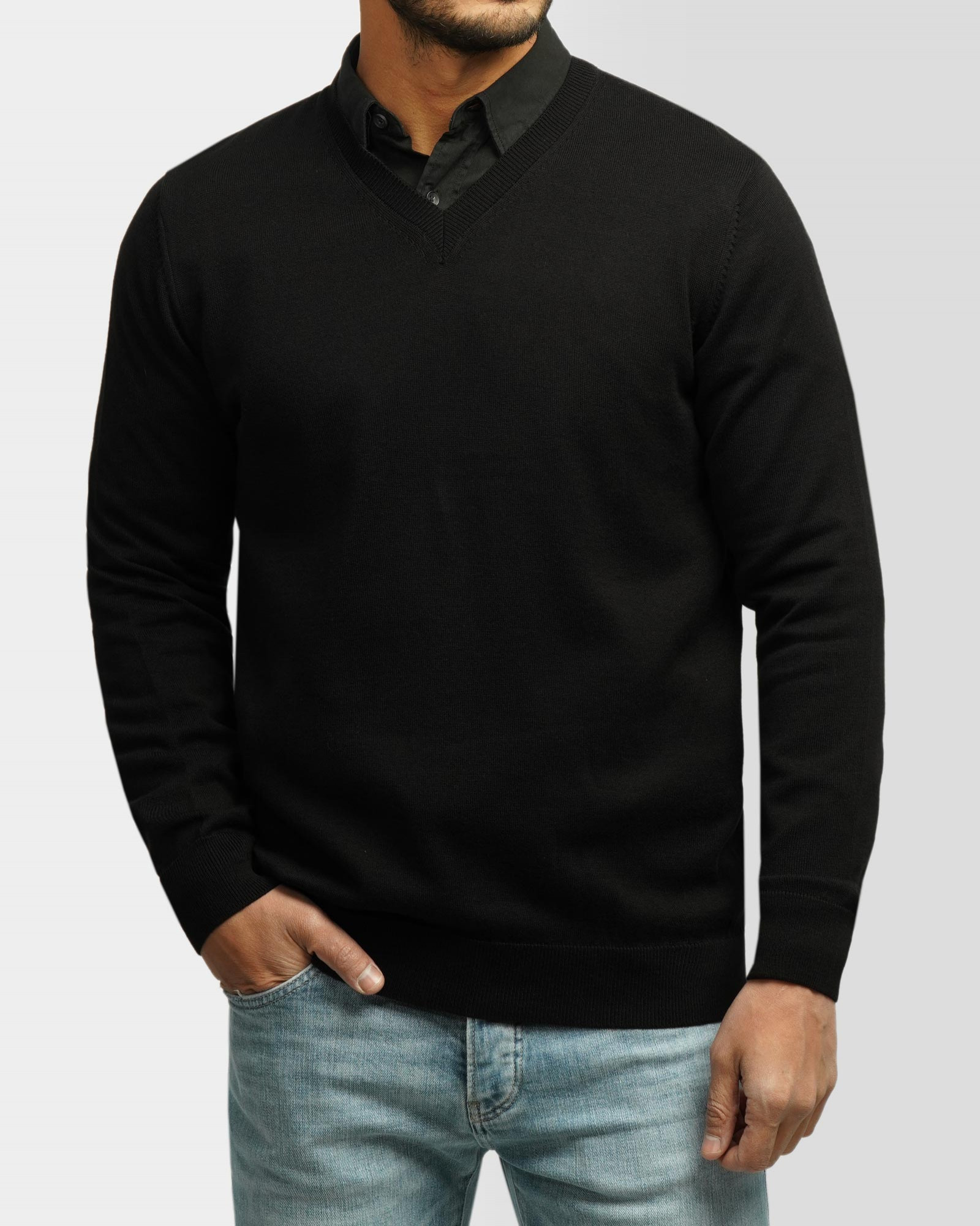 خرید و قیمت پلیور بافت یقه هفت ساده مردانه مشکی 24472112