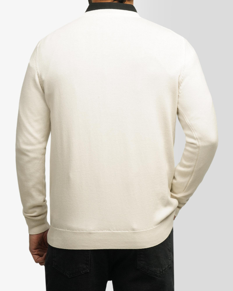 خرید و قیمت پلیور بافت یقه هفت ساده مردانه کرم روشن 24472112