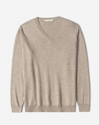 خرید و قیمت پلیور بافت یقه هفت ساده مردانه کرم تیره 24472112