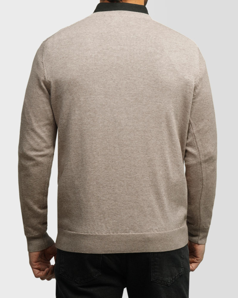 خرید و قیمت پلیور بافت یقه هفت ساده مردانه کرم تیره 24472112