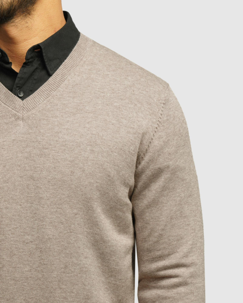 خرید و قیمت پلیور بافت یقه هفت ساده مردانه کرم تیره 24472112