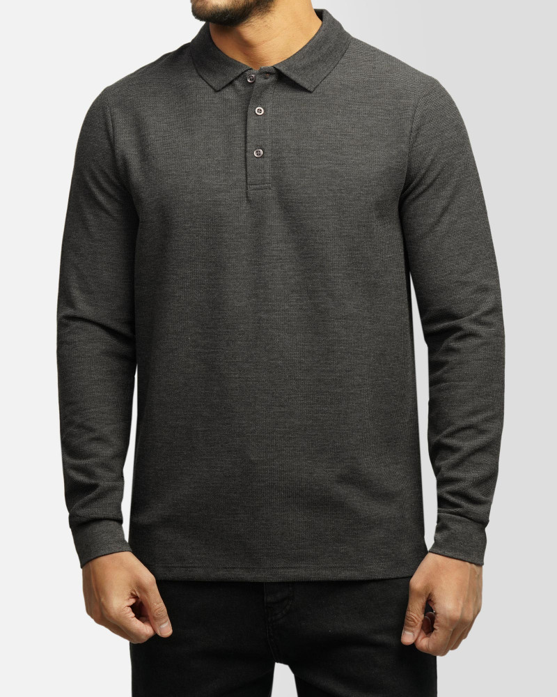 خرید و قیمت پولوشرت آستین بلند مردانه ذغالی 84486136
