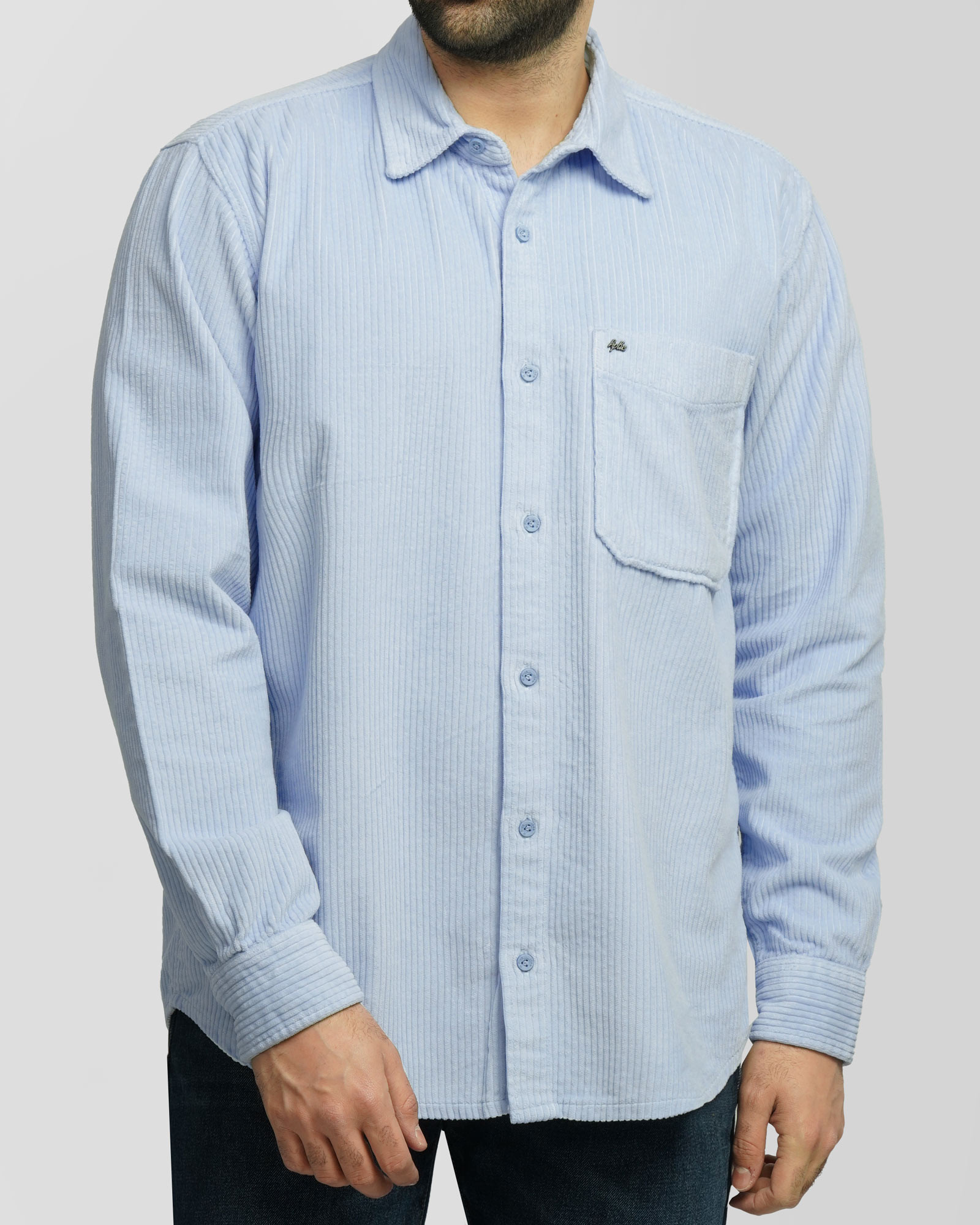 پیراهن مخمل کبریتی مردانه آبی روشن 24452340