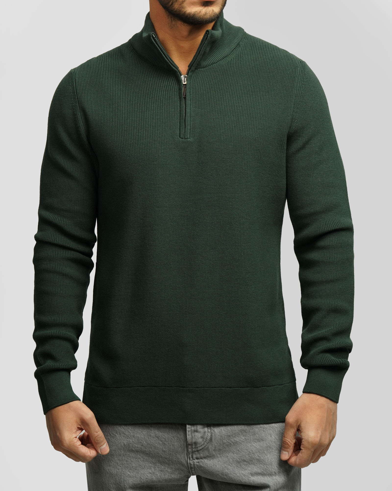 پلیور بافت نیم زیپ مردانه سبز 84441151