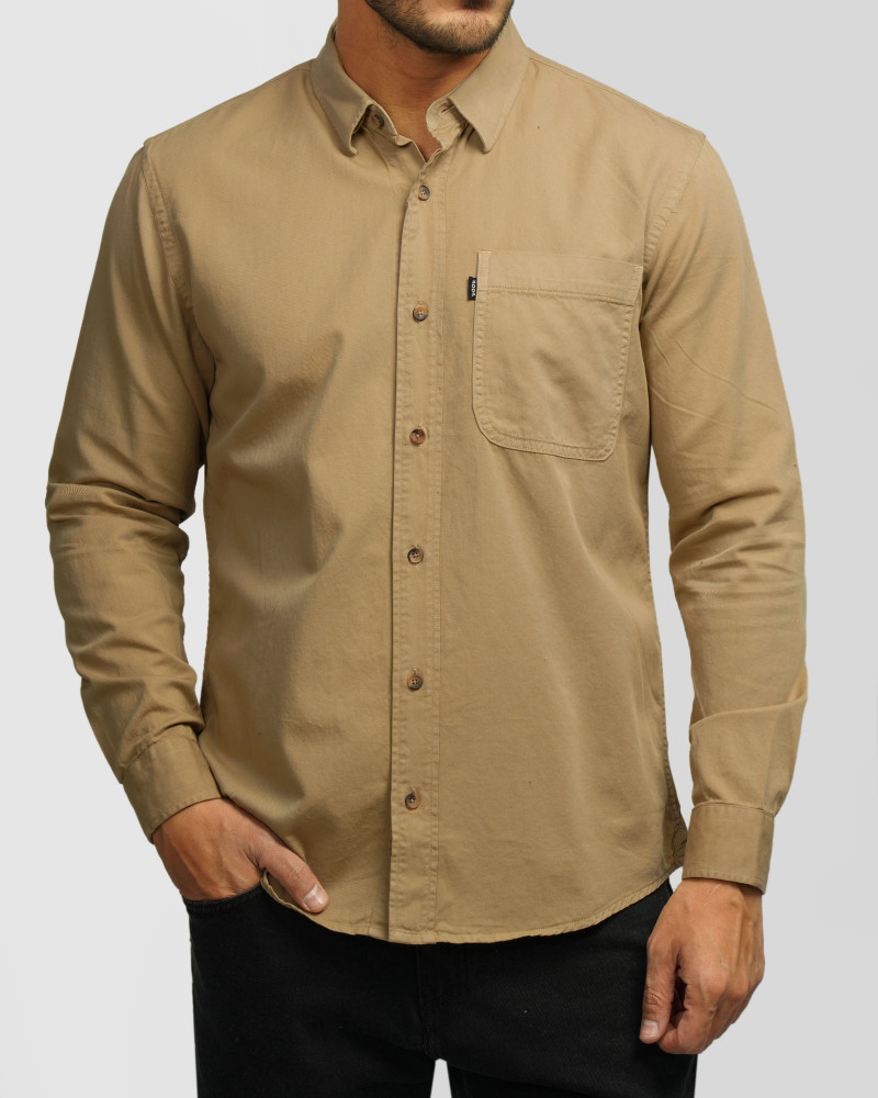 پیراهن آستین بلند ساده مردانه کرم 24421316