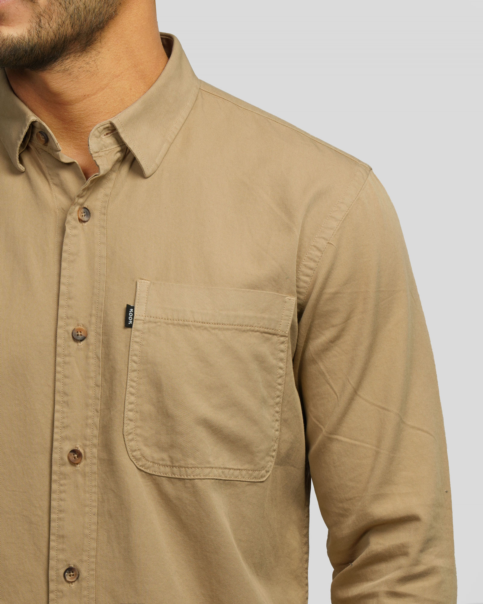 پیراهن آستین بلند ساده مردانه کرم 24421316