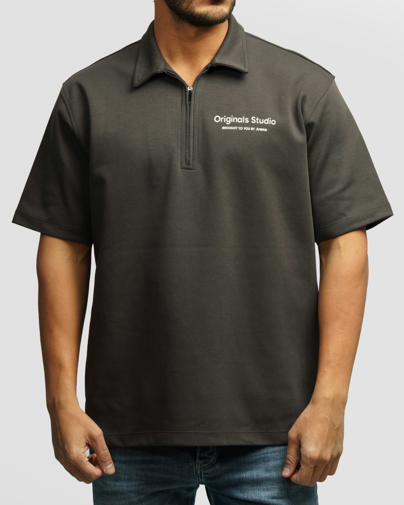 خرید و قیمت پولوشرت نیم زیپ آستین کوتاه مردانه خاکستری 24494334