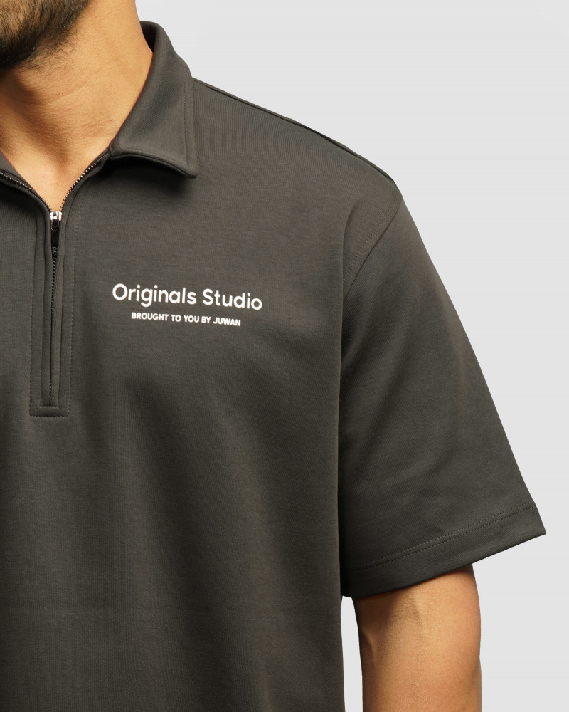 خرید و قیمت پولوشرت نیم زیپ آستین کوتاه مردانه خاکستری 24494334