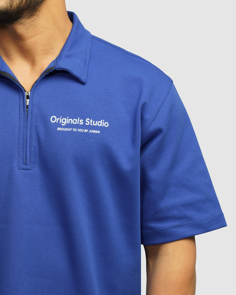 خرید و قیمت پولوشرت نیم زیپ آستین کوتاه مردانه آبی 24494334