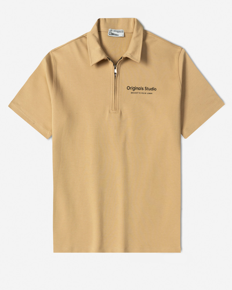 خرید و قیمت پولوشرت نیم زیپ آستین کوتاه مردانه کرم 24494334