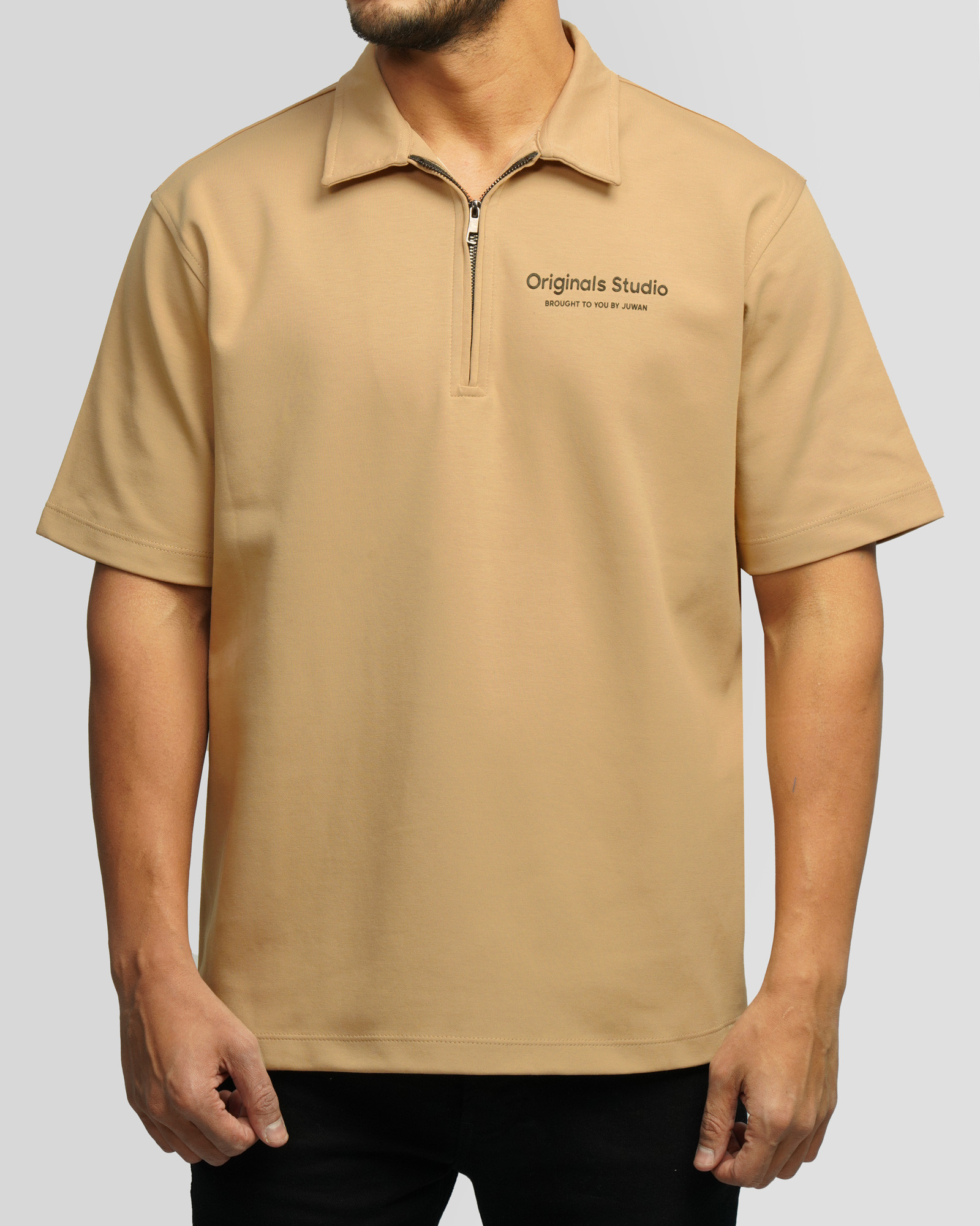 خرید و قیمت پولوشرت نیم زیپ آستین کوتاه مردانه کرم 24494334