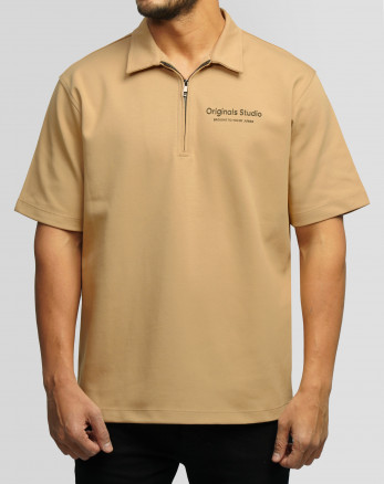 خرید و قیمت پولوشرت نیم زیپ آستین کوتاه مردانه کرم 24494334