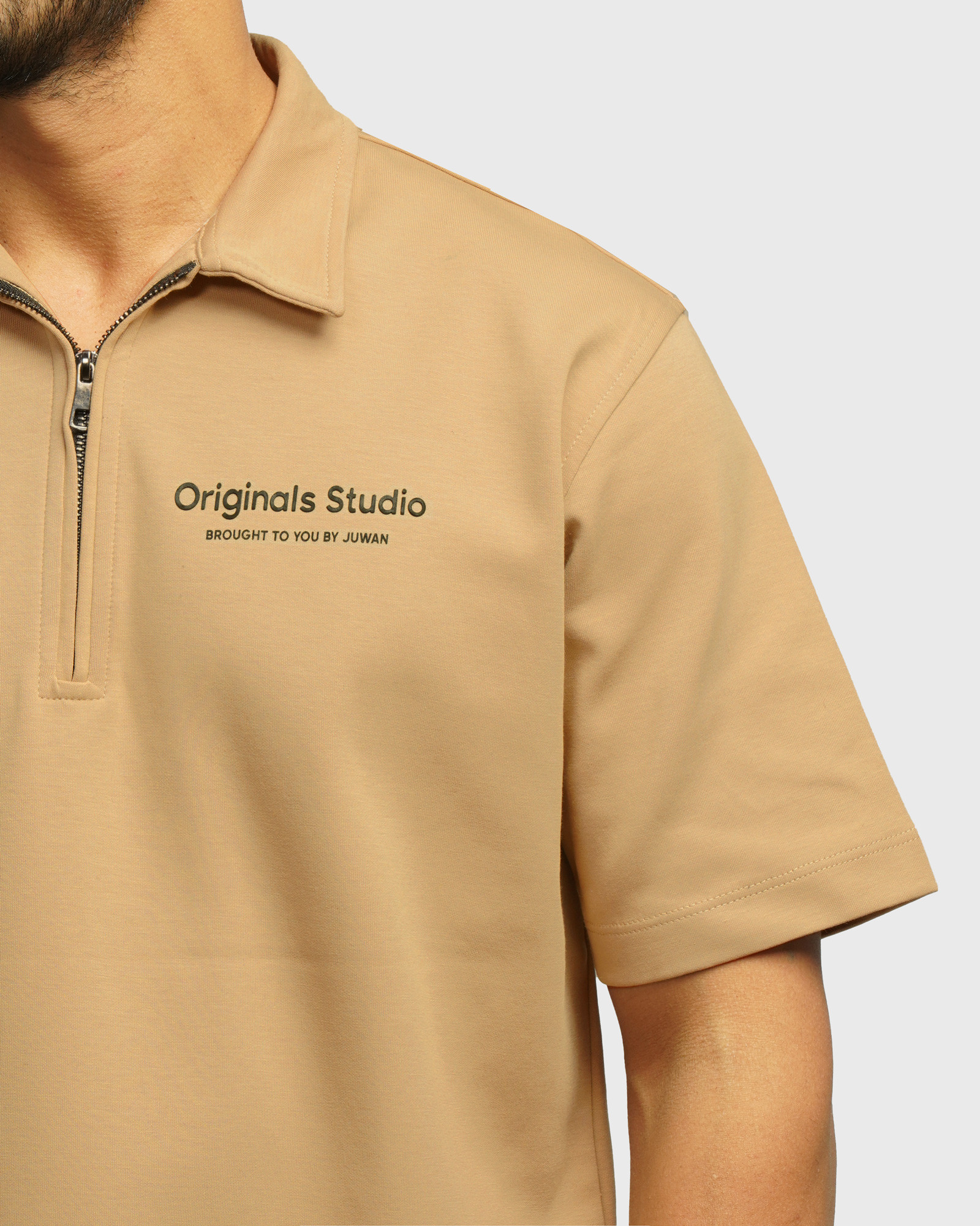 خرید و قیمت پولوشرت نیم زیپ آستین کوتاه مردانه کرم 24494334