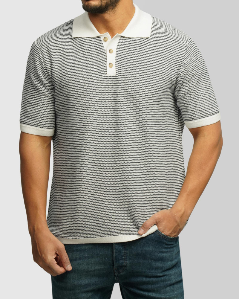 خرید و قیمت پولوشرت طرح دار آستین کوتاه مردانه سرمه ای 24394333