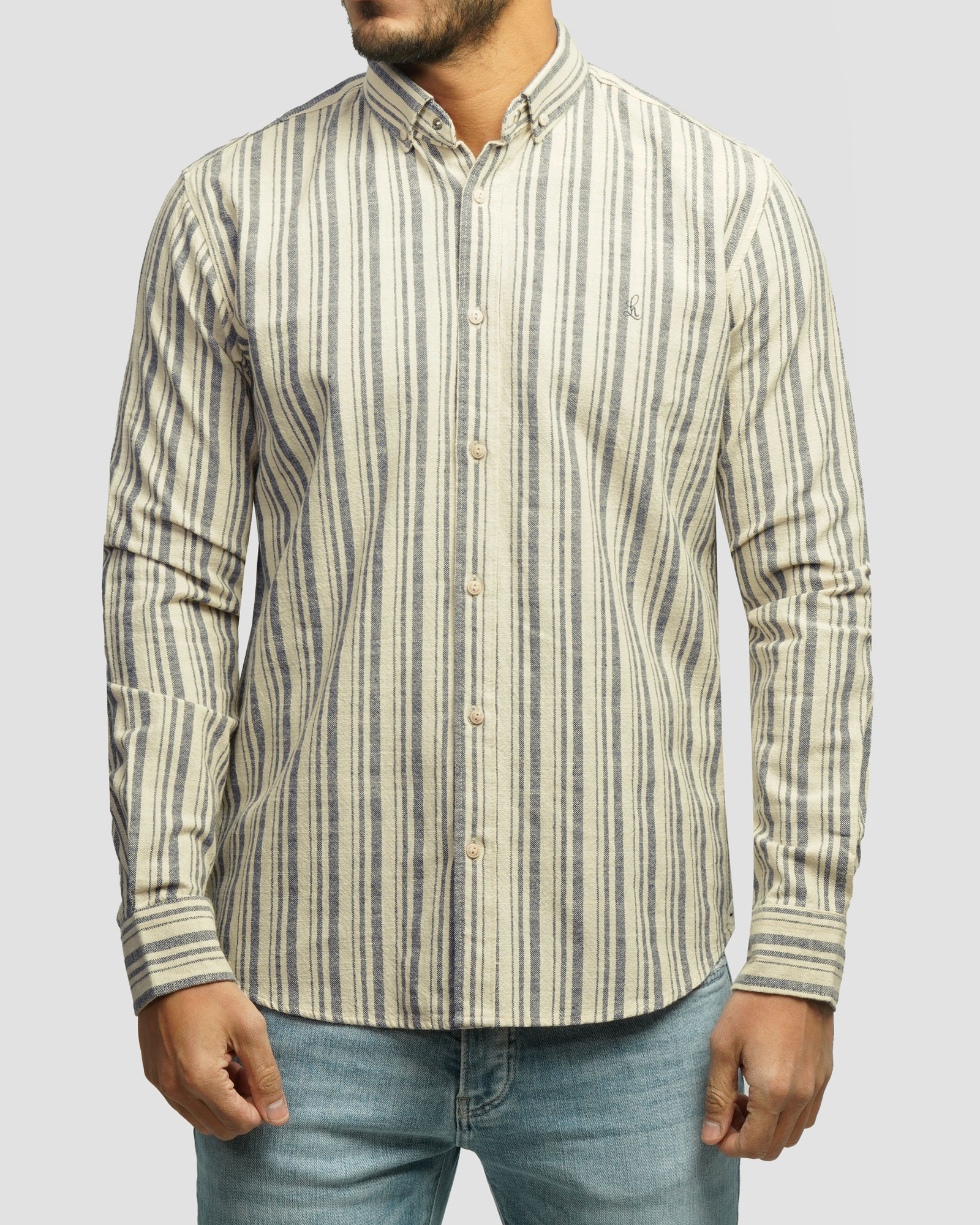 خرید و قیمت پیراهن آستین بلند راه راه مردانه سرمه ای 24466186