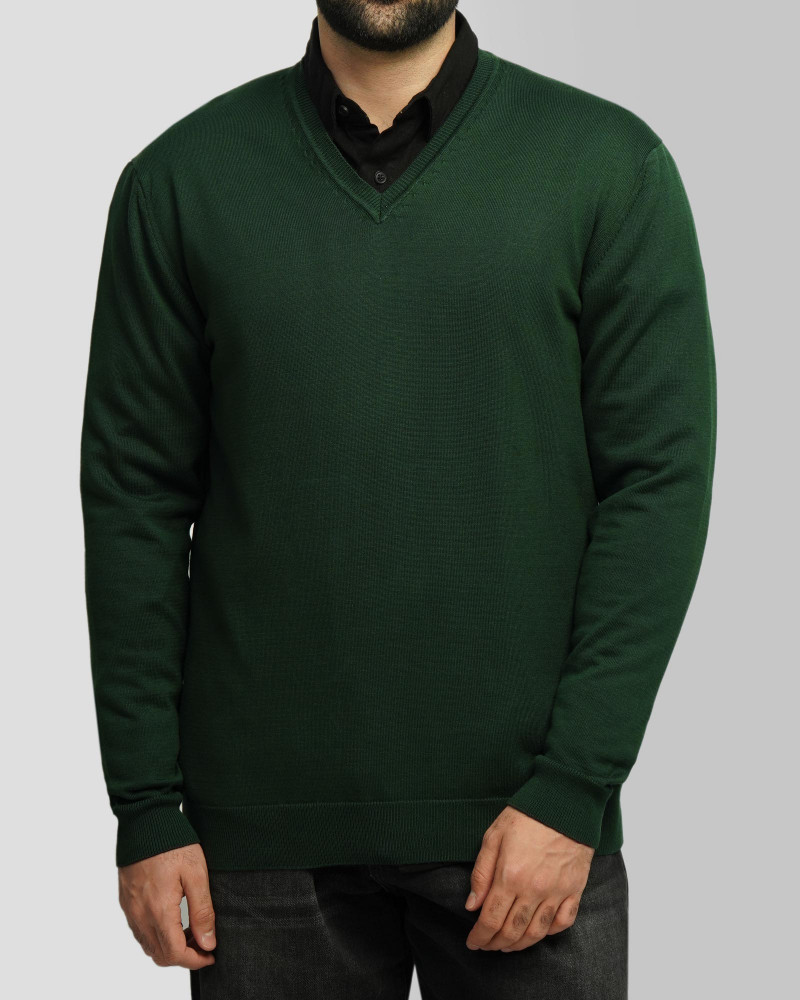 خرید و قیمت پلیور بافت یقه هفت ساده مردانه سبز یشمی 24472111