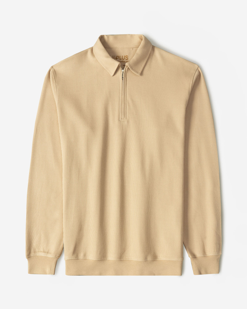 پولوشرت آستین بلند نیم زیپ مردانه کرم 24486132