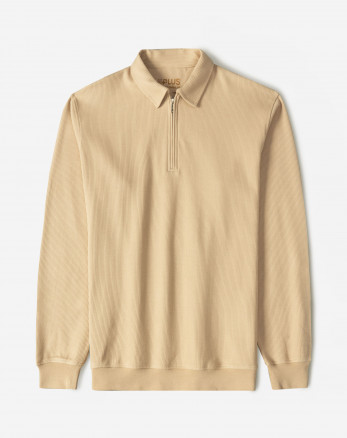 پولوشرت آستین بلند نیم زیپ مردانه کرم 24486132