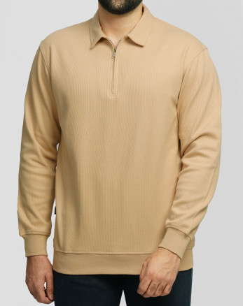 پولوشرت آستین بلند نیم زیپ مردانه کرم 24486132