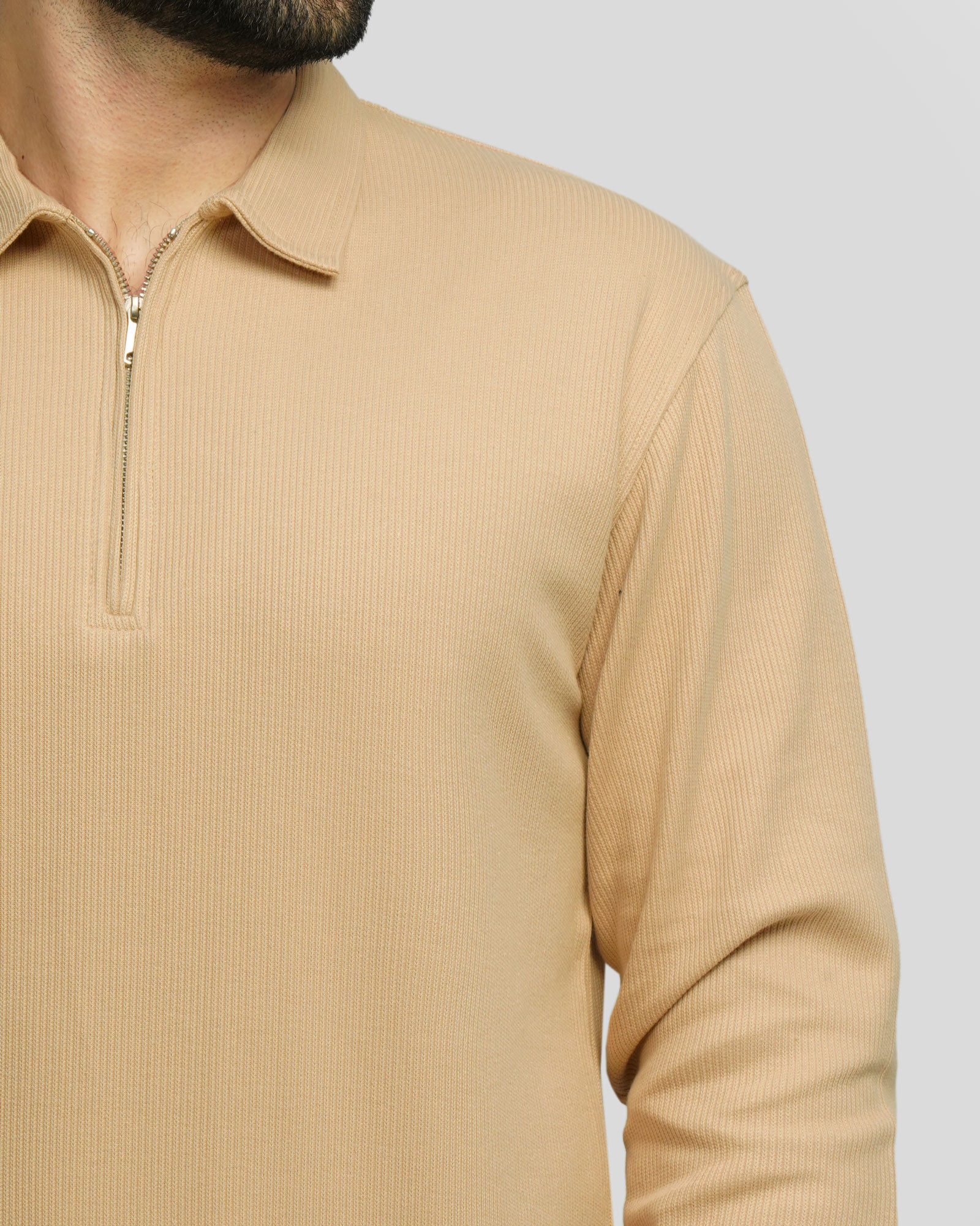 پولوشرت آستین بلند نیم زیپ مردانه کرم 24486132