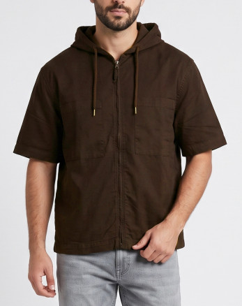 پیراهن آستین کوتاه کلاه دار جلو زیپ قهوه ای 25423426