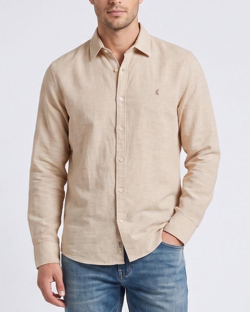 پیراهن آستین بلند مردانه کرم 25420522