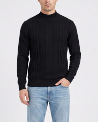 پلیور بافت یقه 5 سانت طرح دار مردانه مشکی 25450111